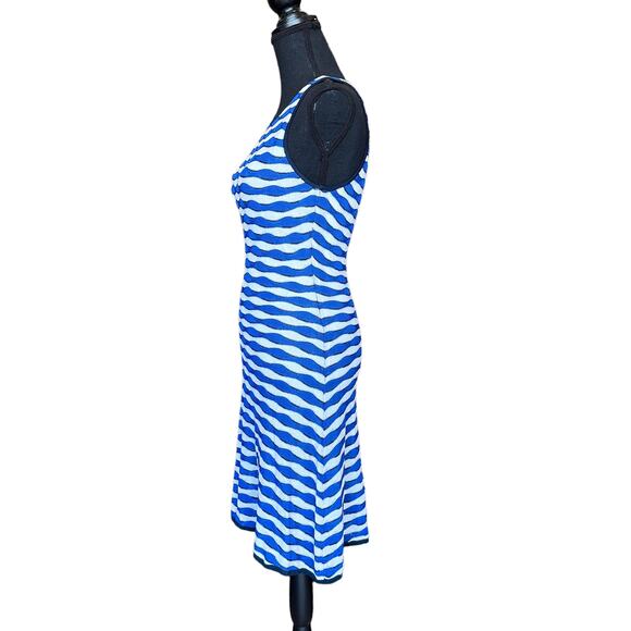 Shoshanna Blue White Stripe Tank Midi Dress MEDIUM Sheath Nautical Designer $395 - Picture 3 of 6